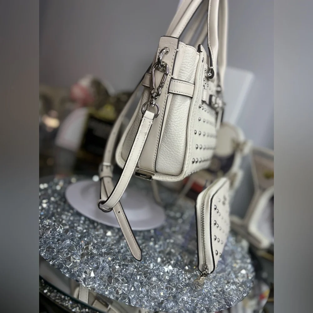 Coach Cream Studded Satchel with Matching Wallet